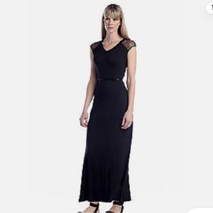 Calvin Klein Black Maxi Dress with Lace Cap Sleeves